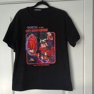 ROMWE Black Graphic Tee - Portal to the Cat Dimension